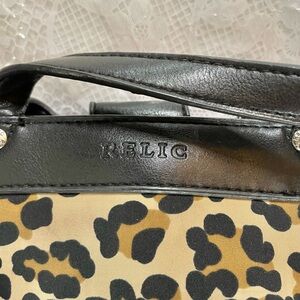Relic Leopard Print Women's Bag - Black leather and Brown